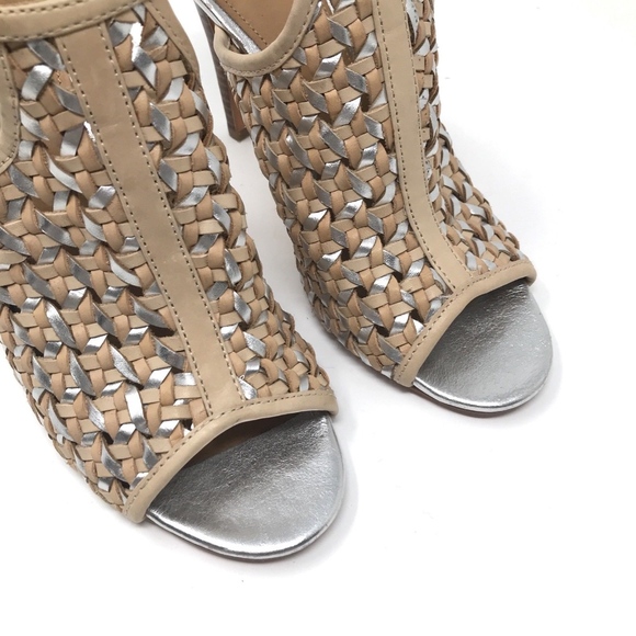 Coach Beige Silver Leather Woven Leela Heels - Picture 5 of 8